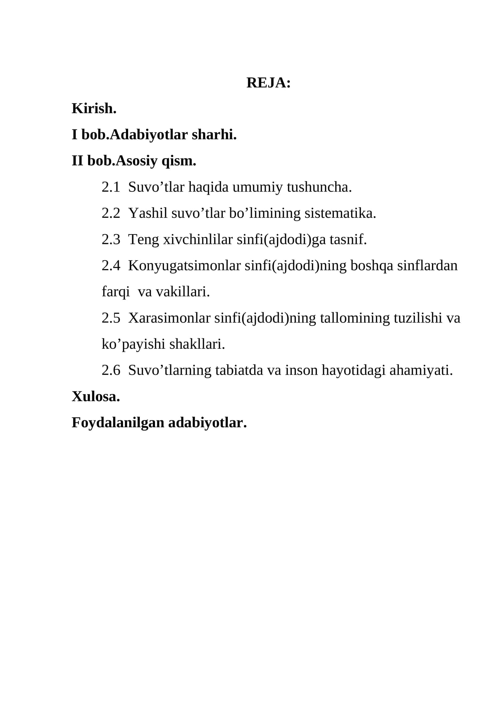Yashil suvo’tlar haqida umumiy tushuncha