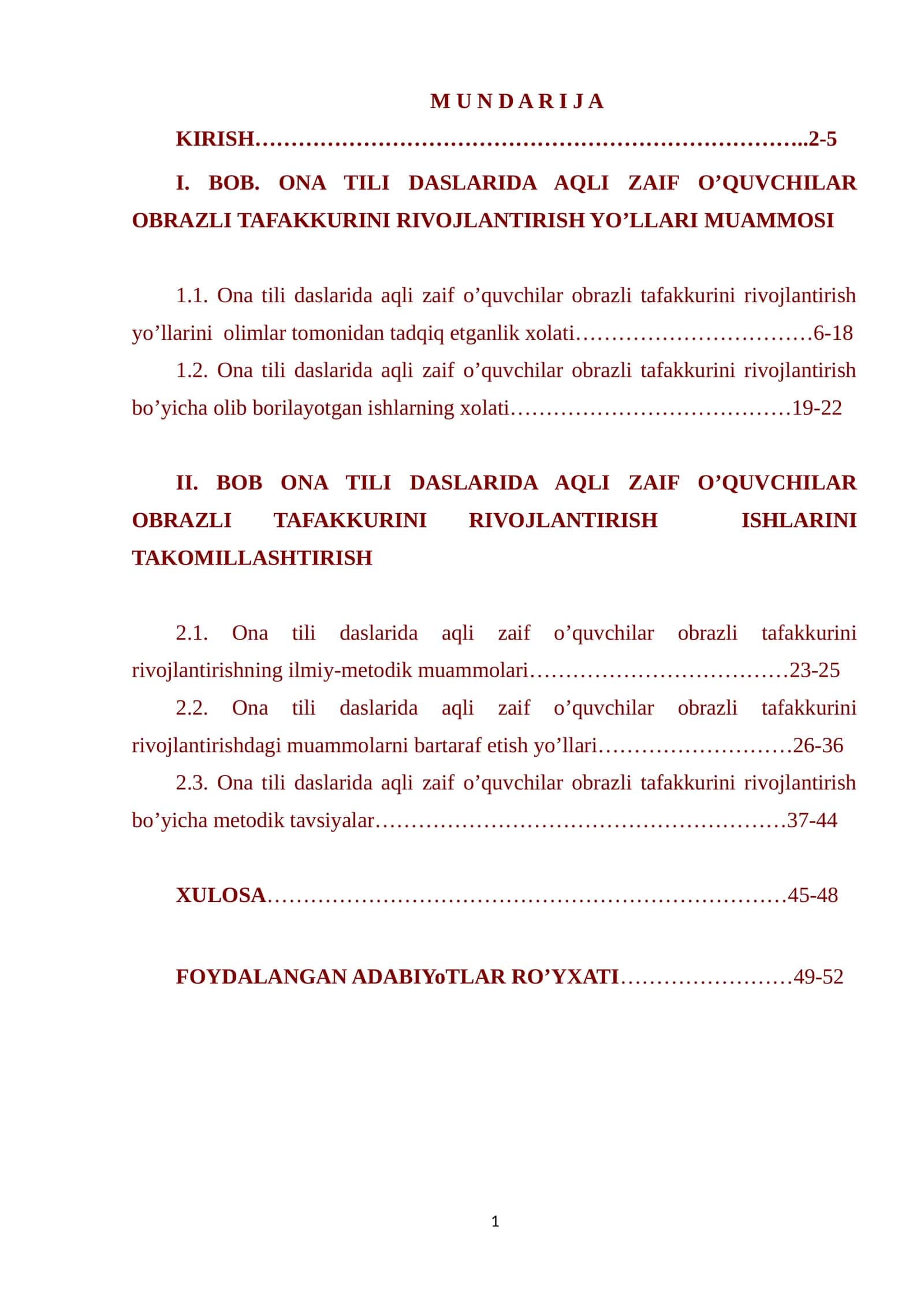 Ona tili daslarida aqli zaif o’quvchilar obrazli tafakkurini rivojlantirish yo’llari muammosi