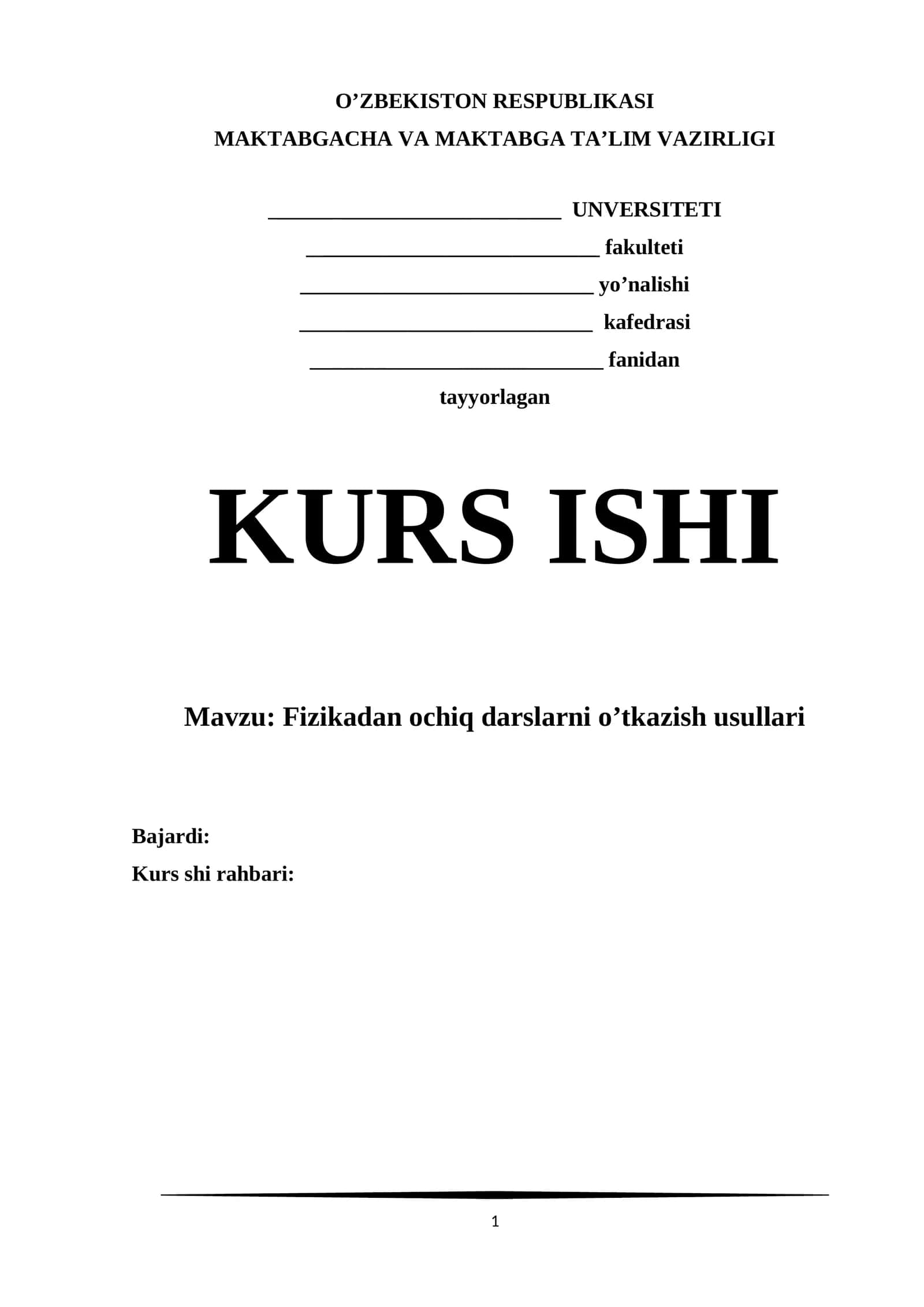 Fizikadan ochiq darslarni o’tkazish usullari