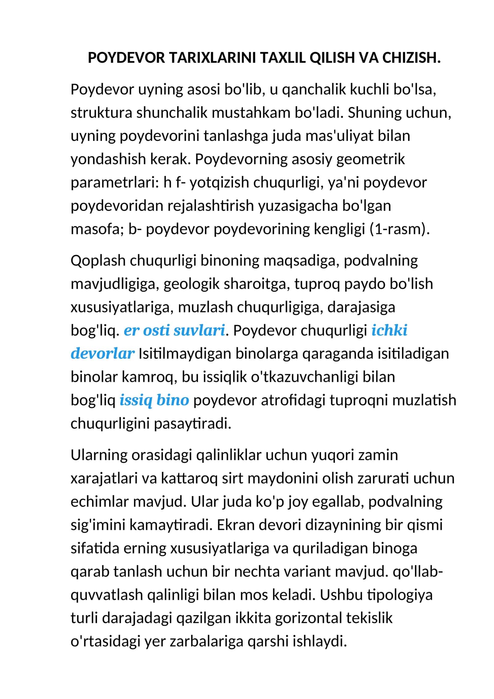 POYDEVOR TARIXLARINI TAXLIL QILISH VA CHIZISH