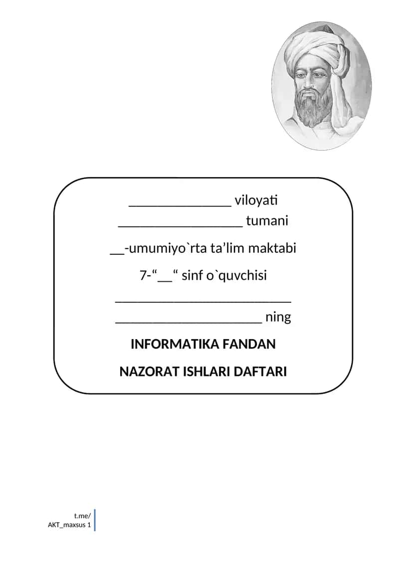 INFORMATIKA FANDAN NAZORAT ISHLARI DAFTARI