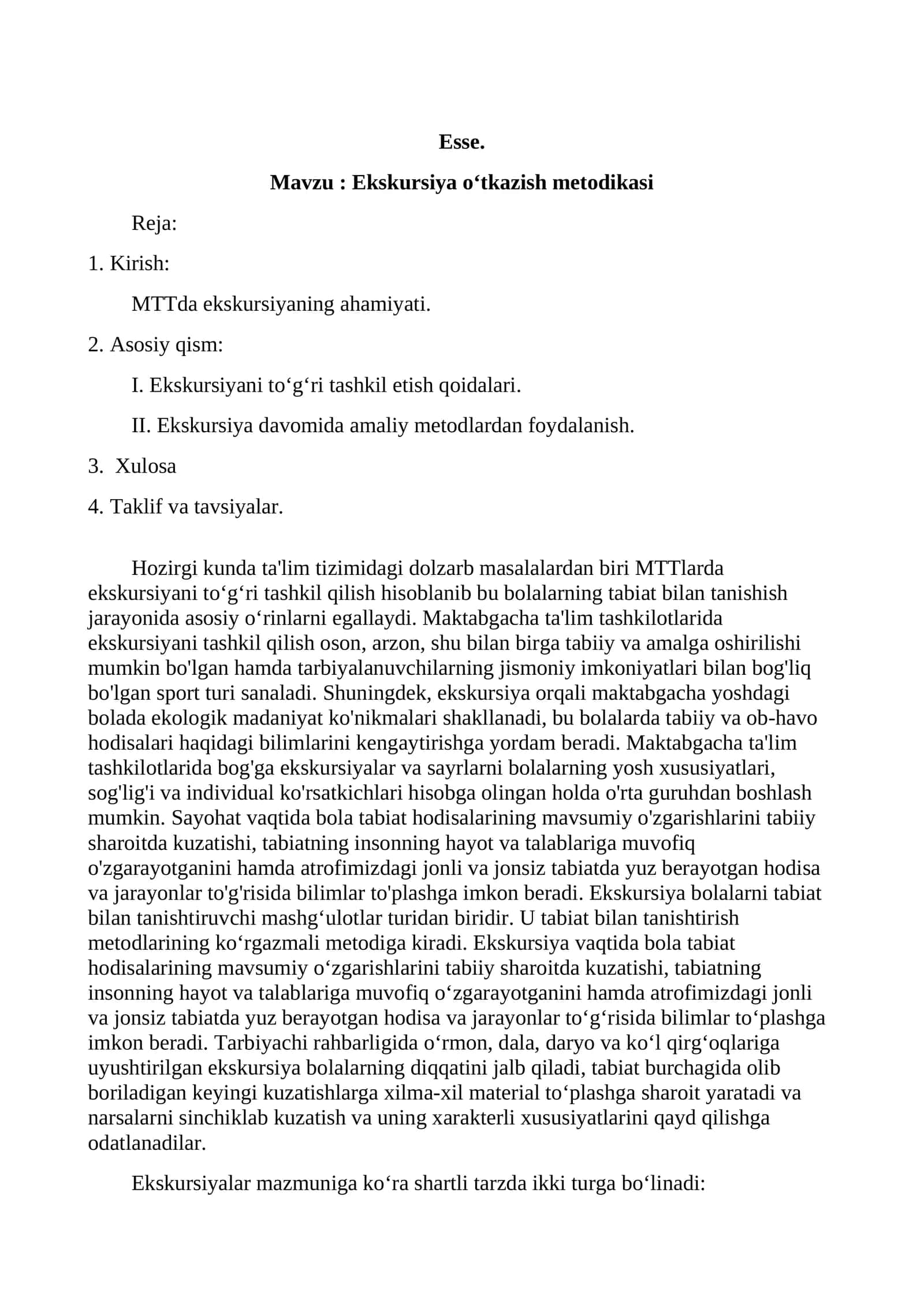 Ekskursiya o‘tkazish metodikasi mavzusiga maruza
