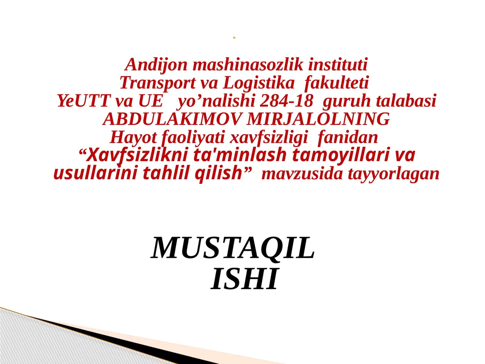 Xavfsizlik nita'minlashtirish mohiyati