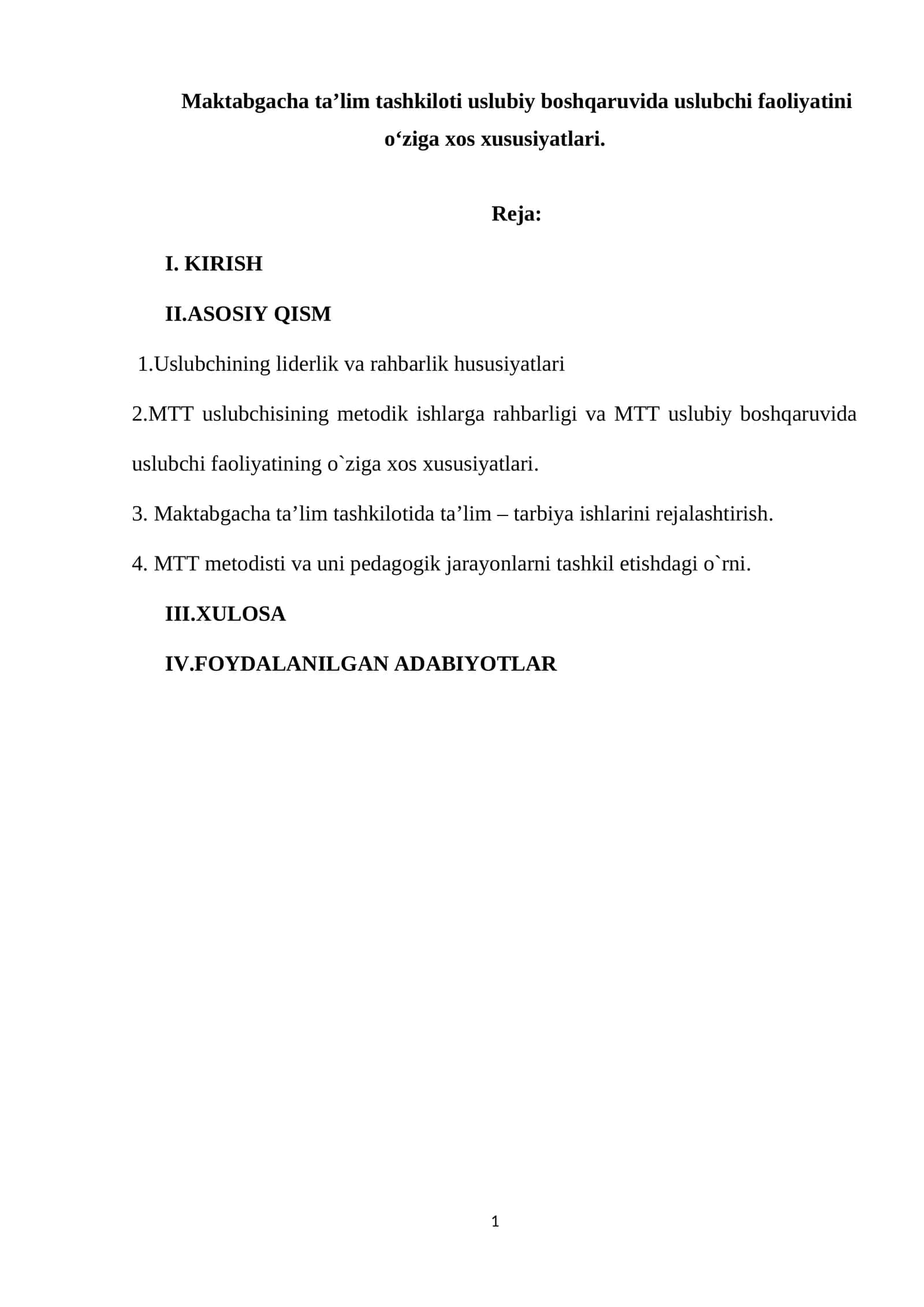 Maktabgacha ta'lim tashkilotida uslubiy boshqaruv