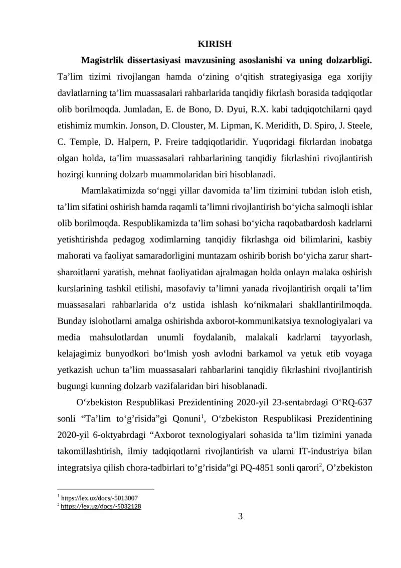 TА’LIM MUАSSАSАSLАRI RАHBАRLАRIDА  TАNQIDIY FIKRLАSHNI RIVOJLАNTIRISH METODLАRI