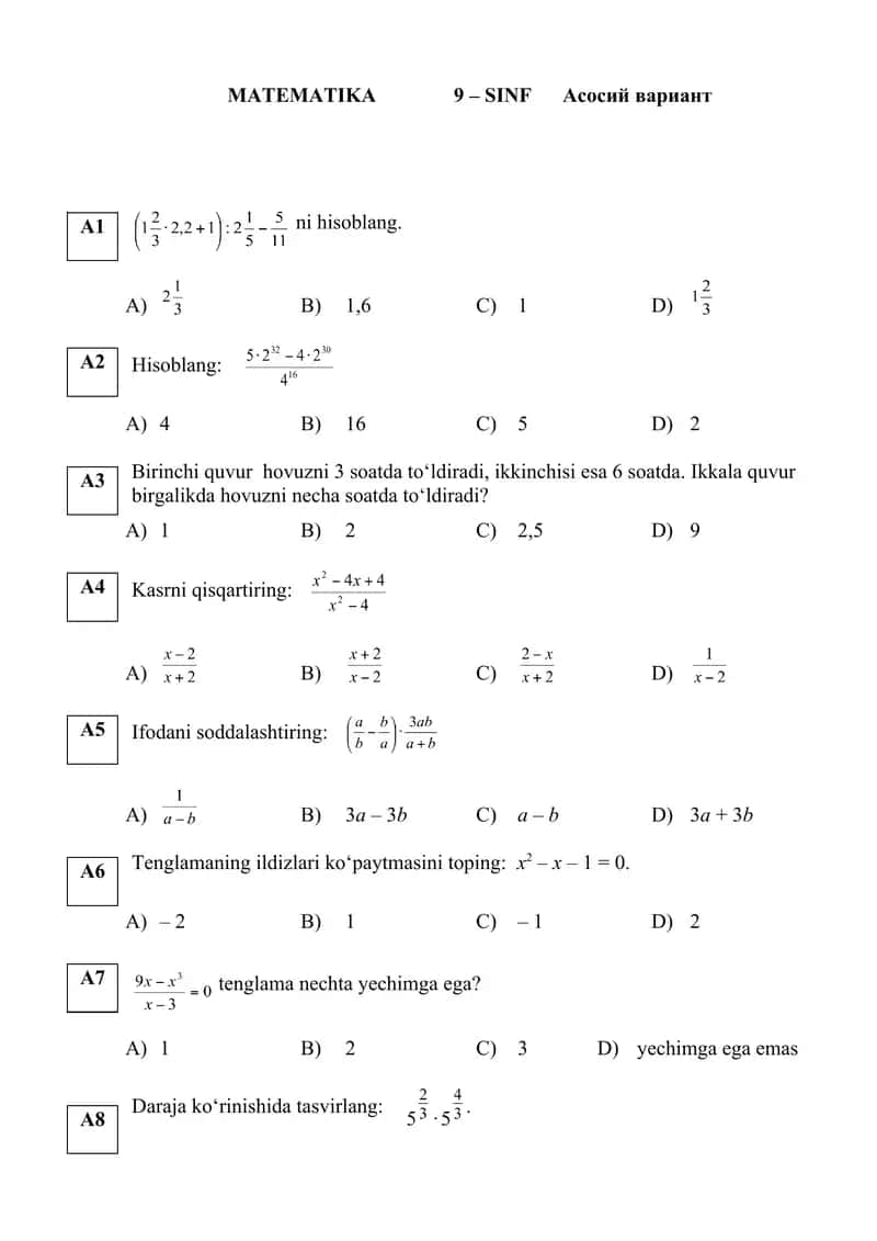 Matematikadan Olimpiada savollari