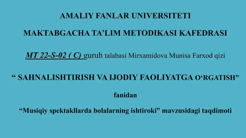 SAHNALISHTIRISH VA IJODIY FAOLIYATGA O‘RGATISH