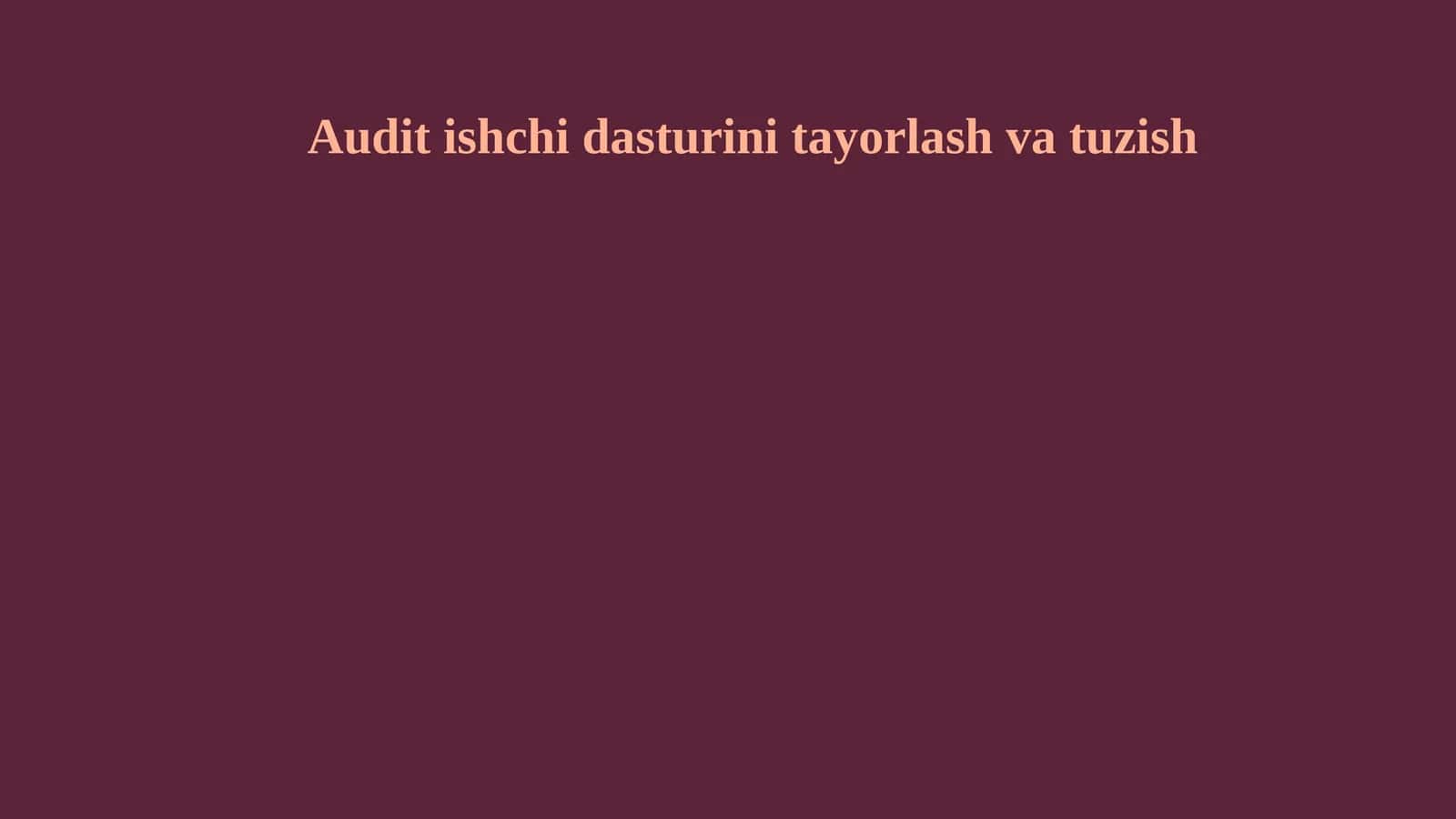 Auditishchi dasturini tayyorlash va tuzish: Auditning asosiy qoidalari