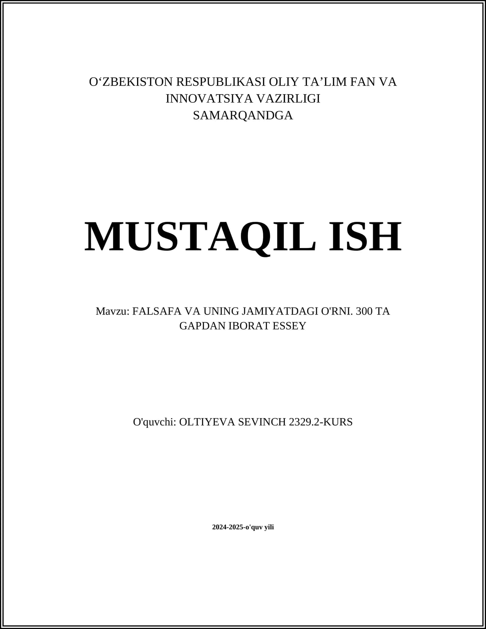 FALSAFA VA UNING JAMIYATDAGI O'RNI