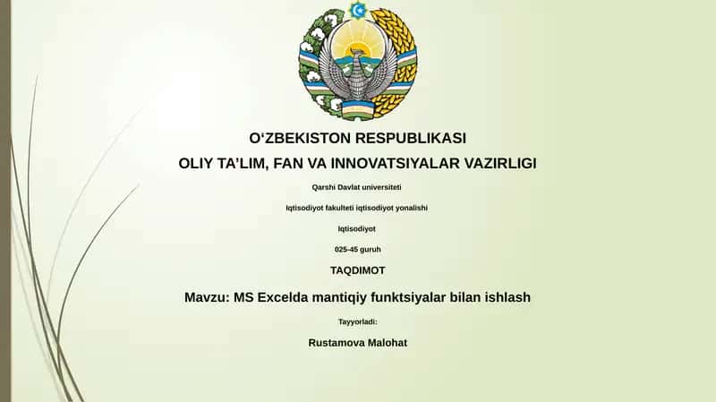 MS Excelda mantiqiy funktsiyalar bilan ishlash