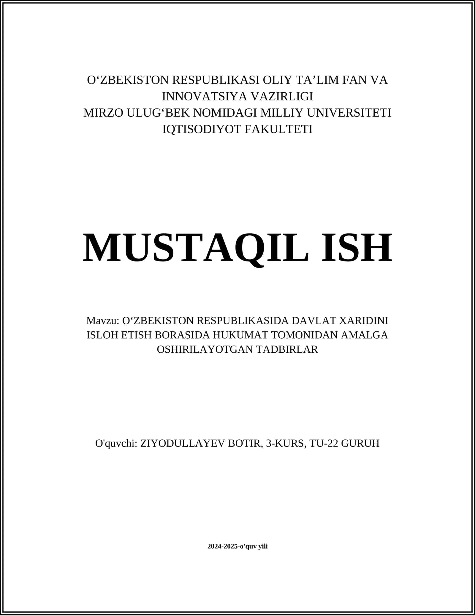 O'zbekiston Respublikasi davlat xaridlarini isloh etish strategiyasi