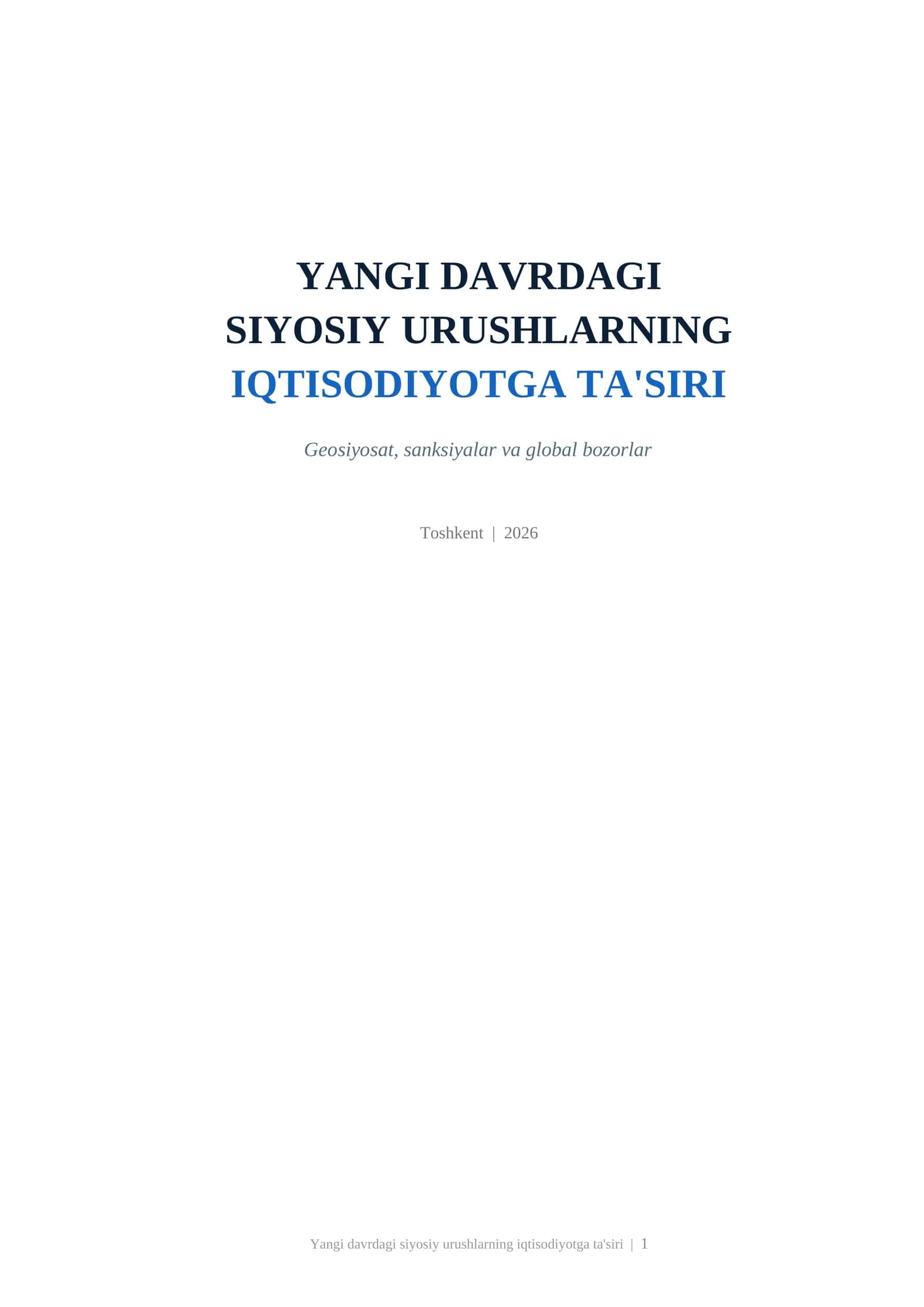 SIYOSIY URUSHLARNING IQTISODIYOTGA TA'SIRI