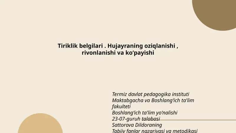 Tabiiy fanlar nazariyasi va metodikasi fanidan tayyorlagan taqdimoti