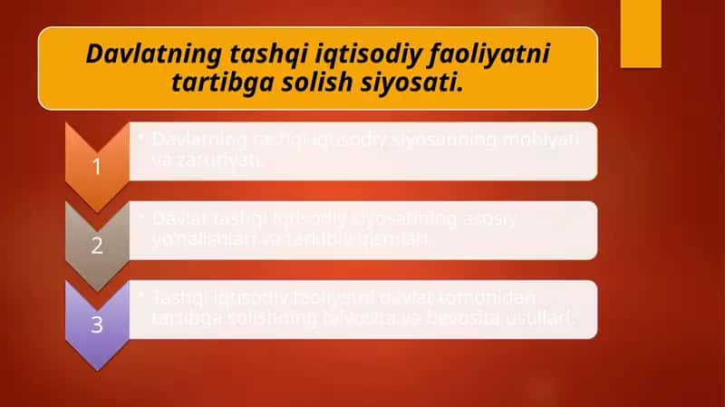 Davlatning tashqi iqtisodiy faoliyatni tartibga solish siyosati.