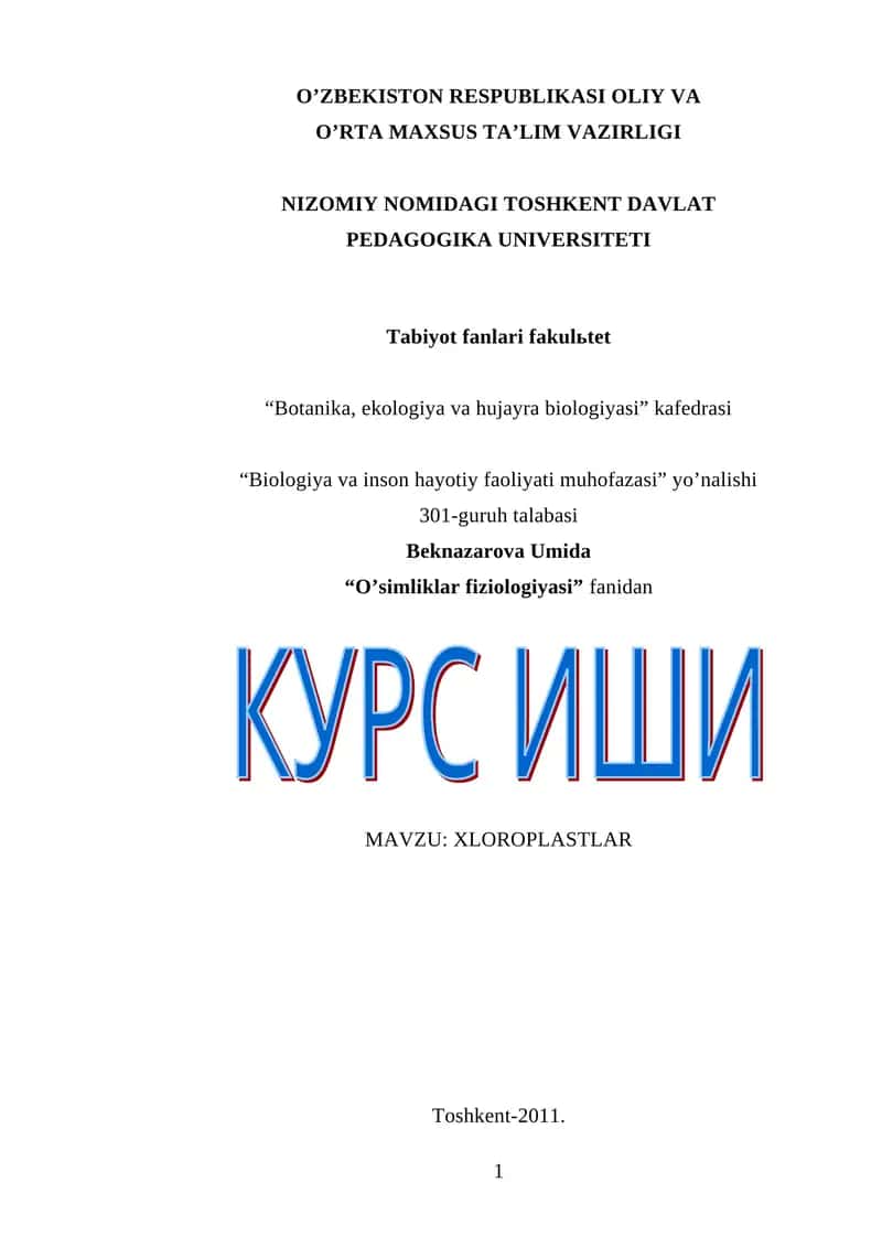 XLOROPLASTLAR