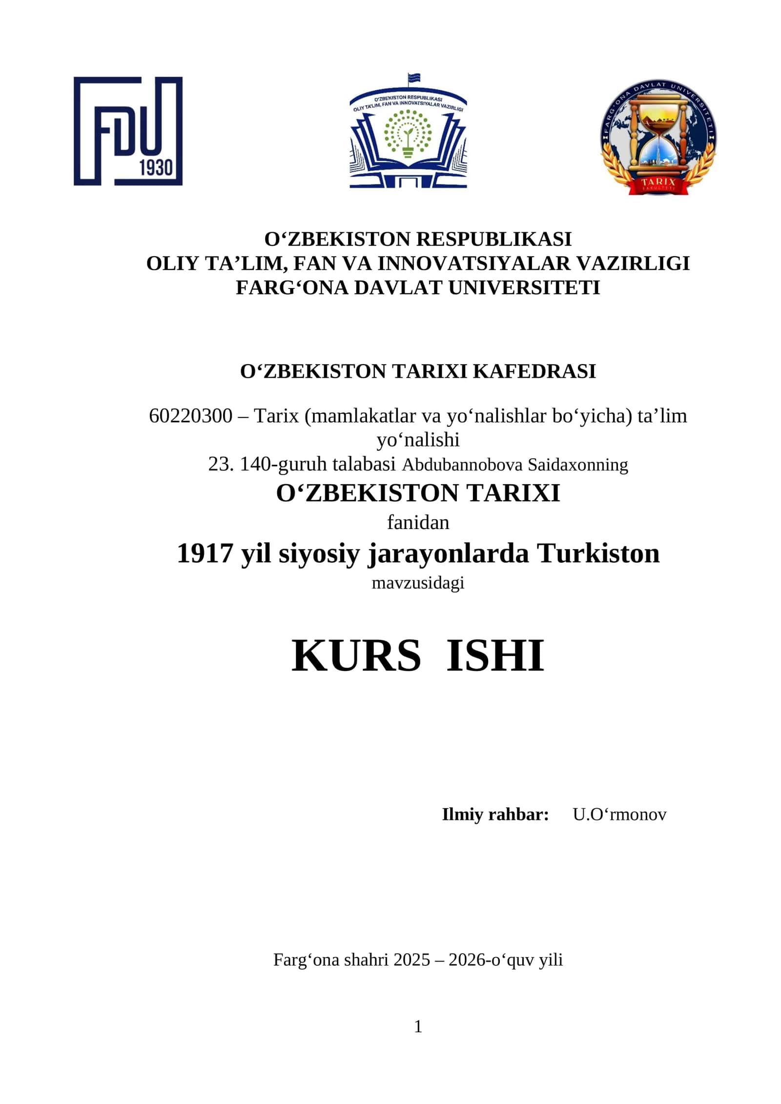 O‘ZBEKISTON TARIXI
