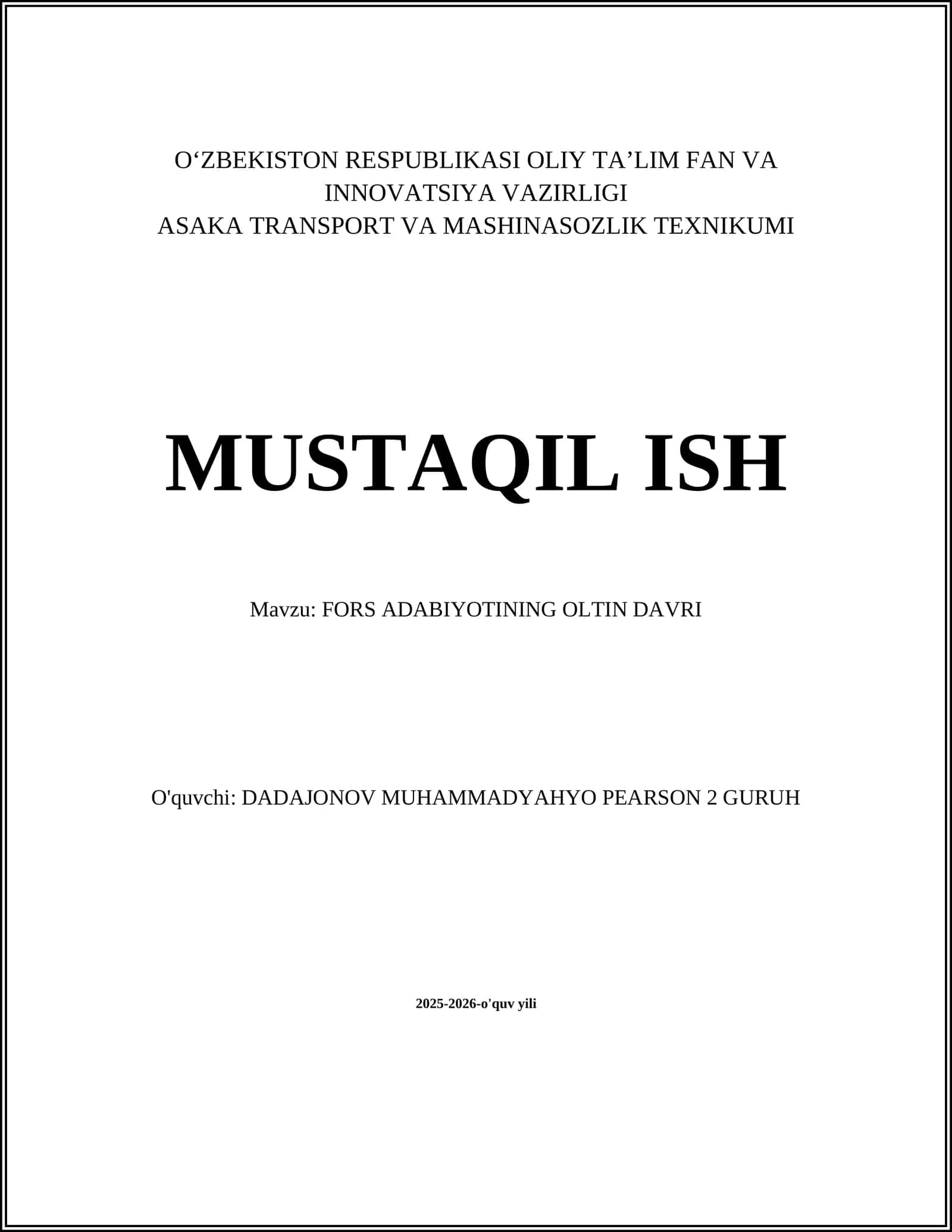 FORS ADABIYOTINING OLTIN DAVRI