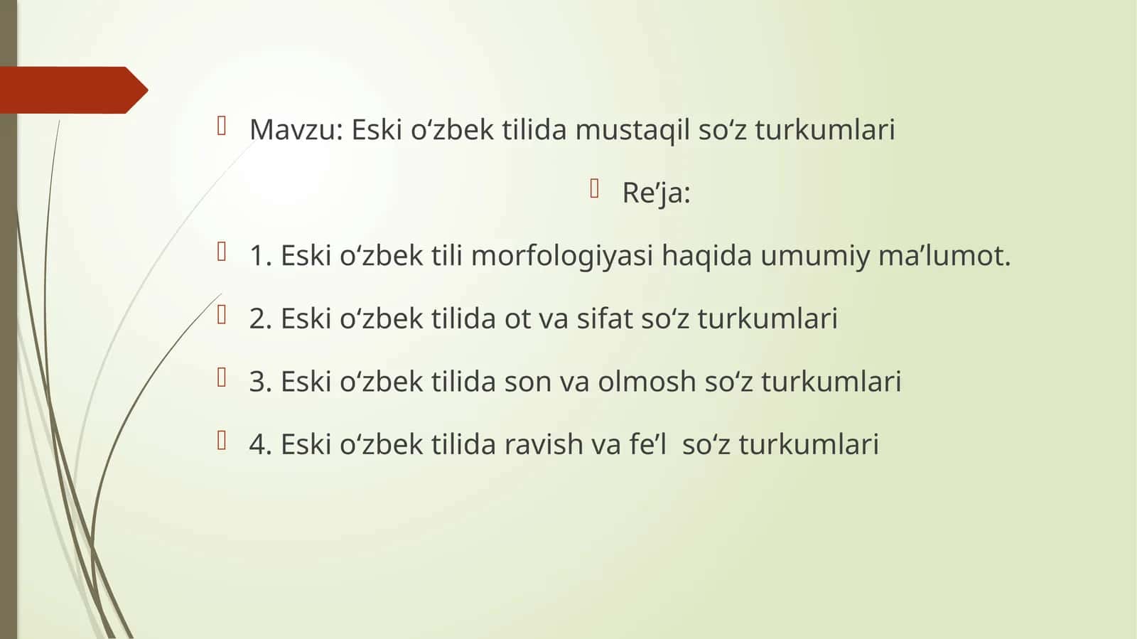 Eski o‘zbek tilida mustaqil so‘z turkumlari