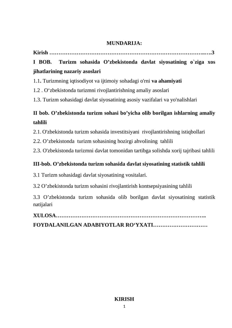 Turizm sohasida O’zbekistonda davlat siyosatining o`ziga xos jihatlarining nazariy asoslari