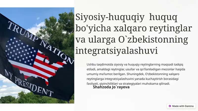 Siyosiy-huquqiy huquqbo'yicha xalqaro reytinglar va ularga O'zbekistonning integratsiyalashuvi