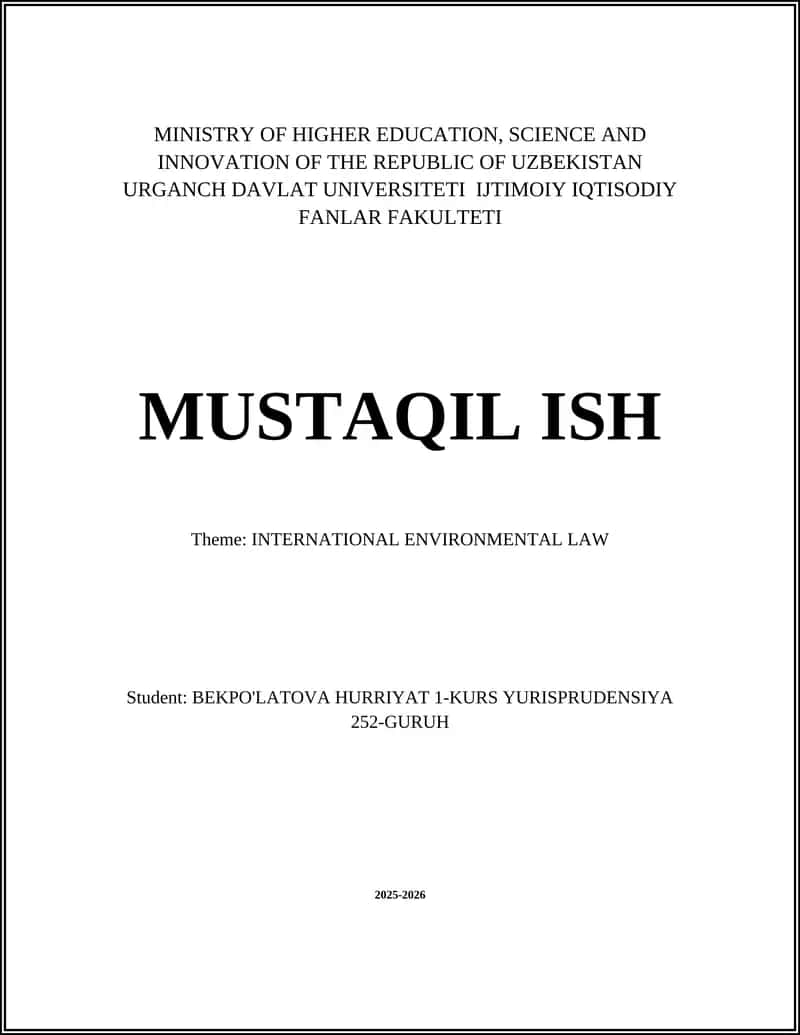 INTERNATIONAL ENVIRONMENTAL LAW