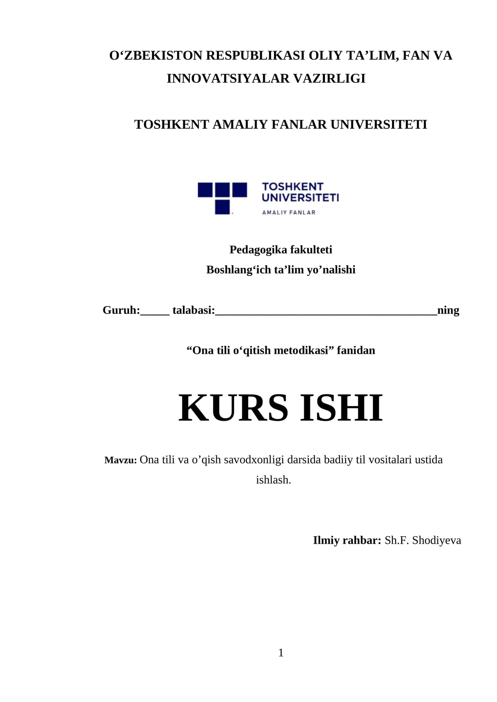 Ona tili va o’qish savodxonligi darsida badiiy til vositalari ustida ishlash