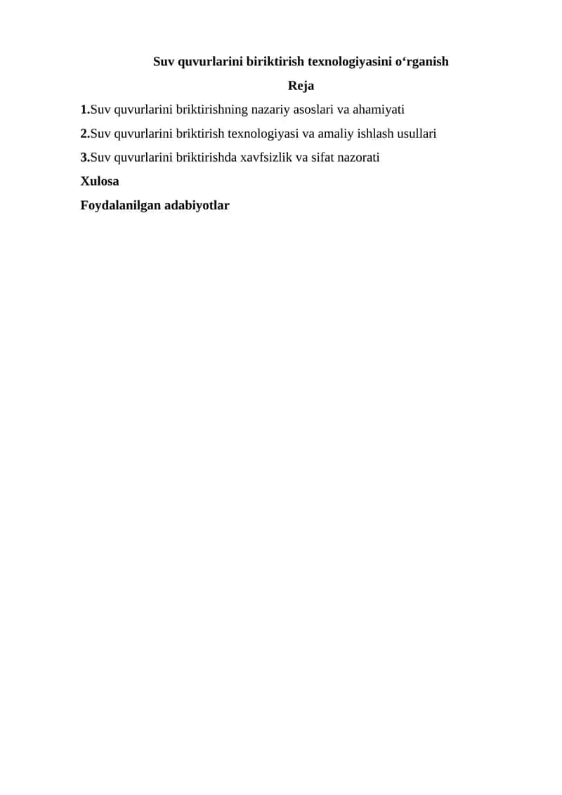 Suv quvurlarini biriktirish texnologiyasini oʻrganish