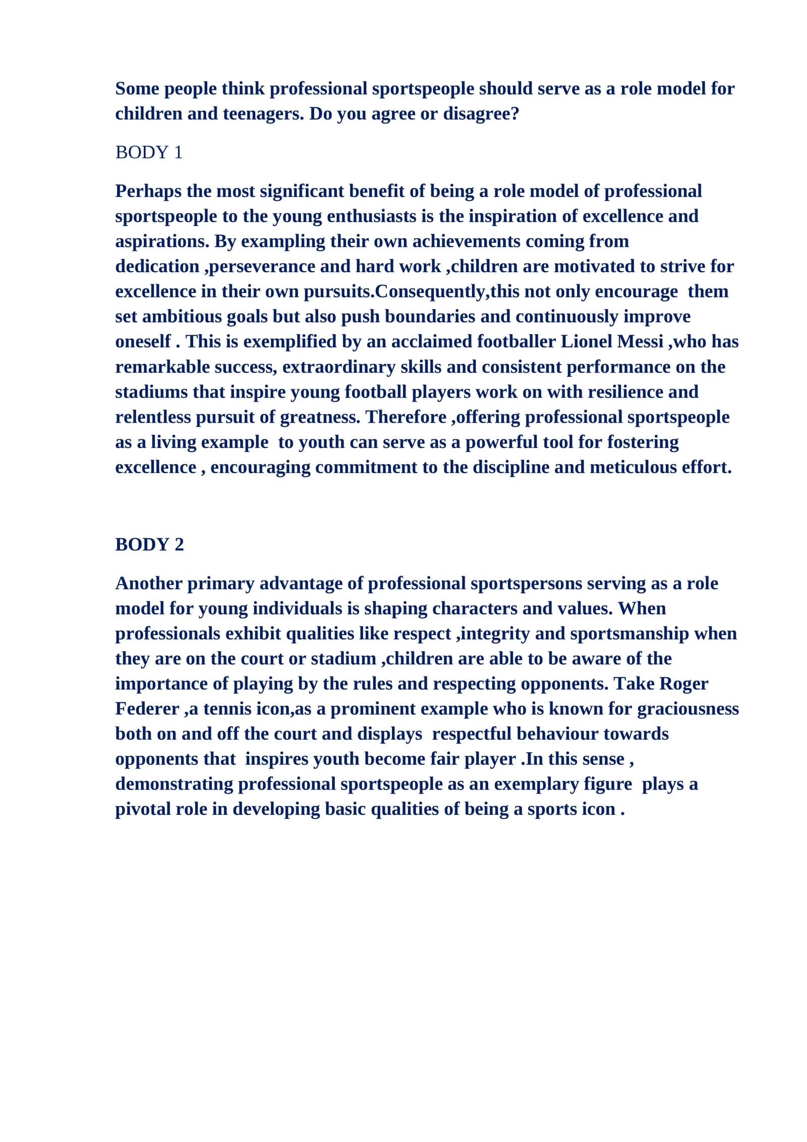 Professional sportspeople as role models for children