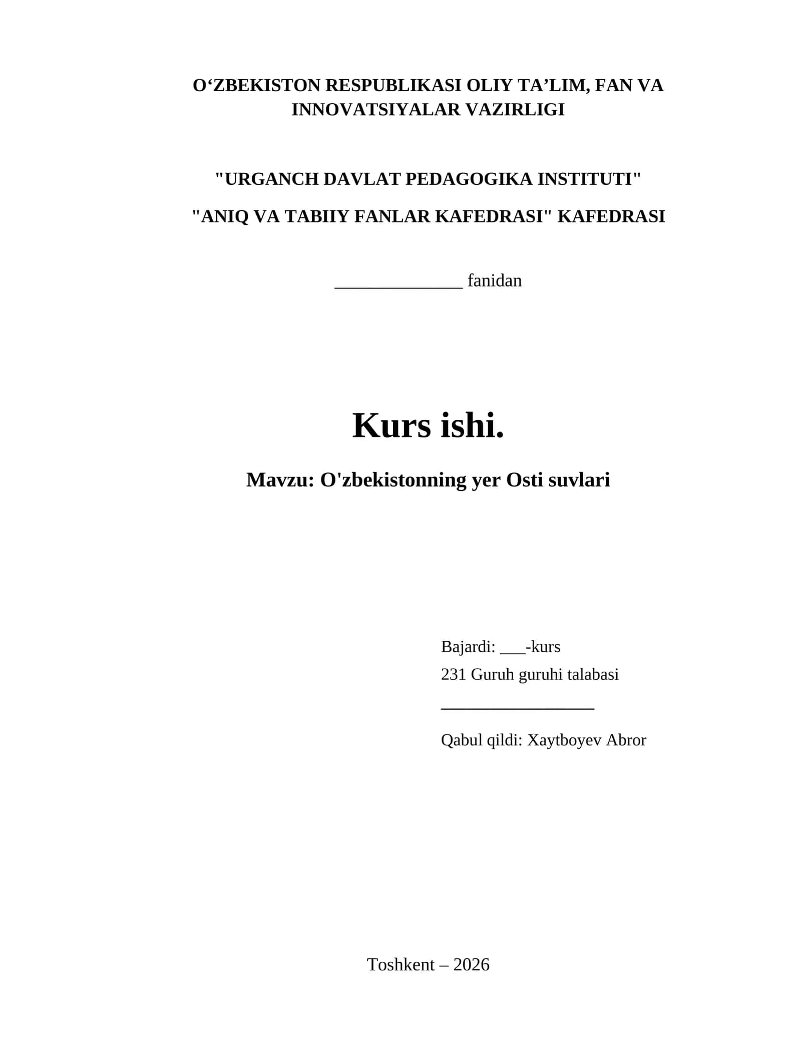 O'zbekistonning yer Osti suvlari