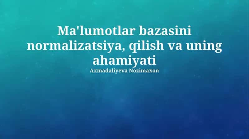 Normalizatsiya Turlari
