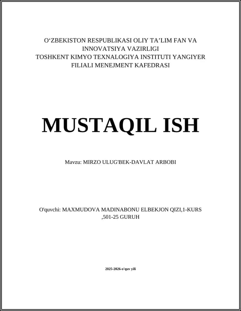 MIRZO ULUG'BEK-DAVLAT ARBOBI