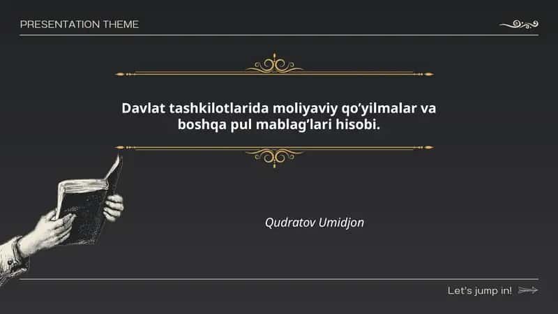Davlat tashkilotlarida moliyaviy qo’yilmalar va boshqa pul mablag’lari hisobi