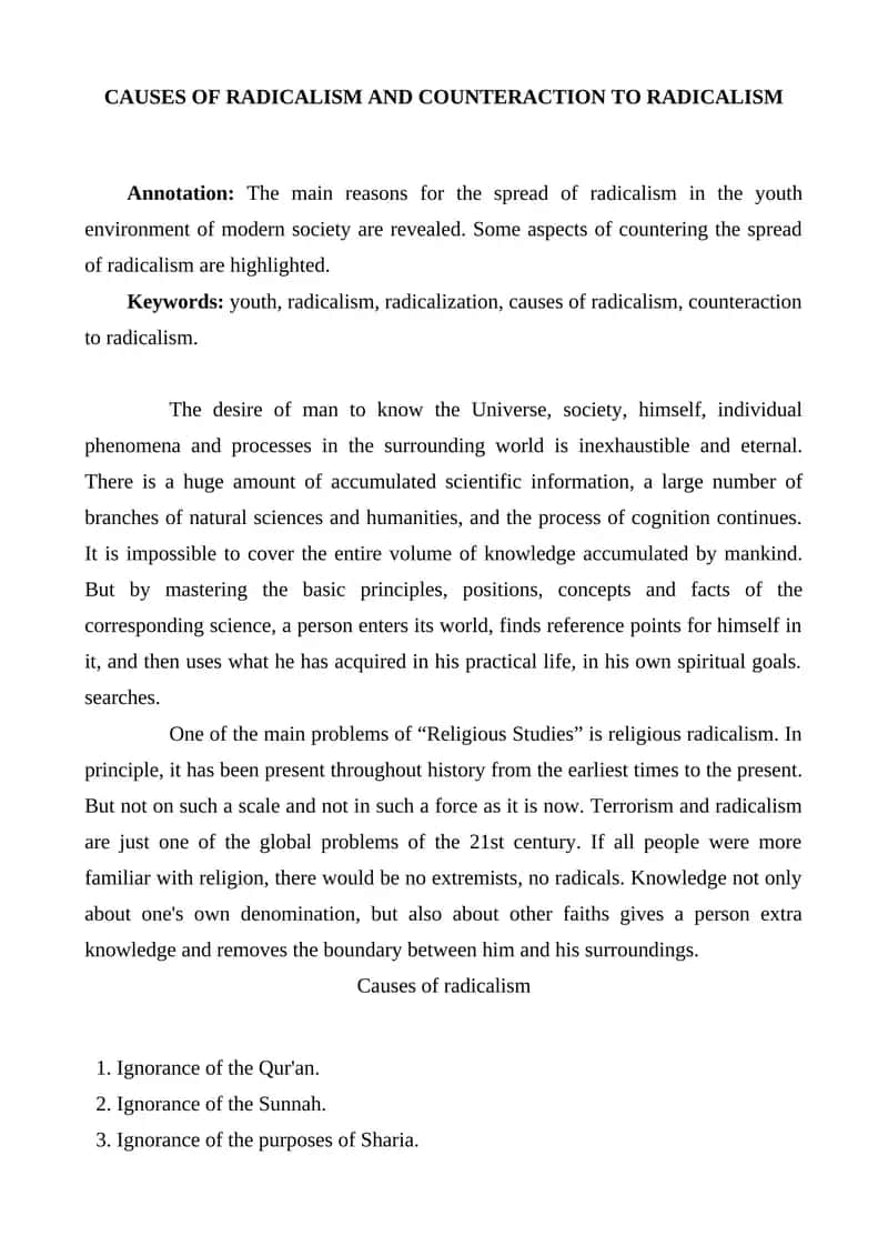 MAQOLA Causes of radicalism and counteraction to radicalism
