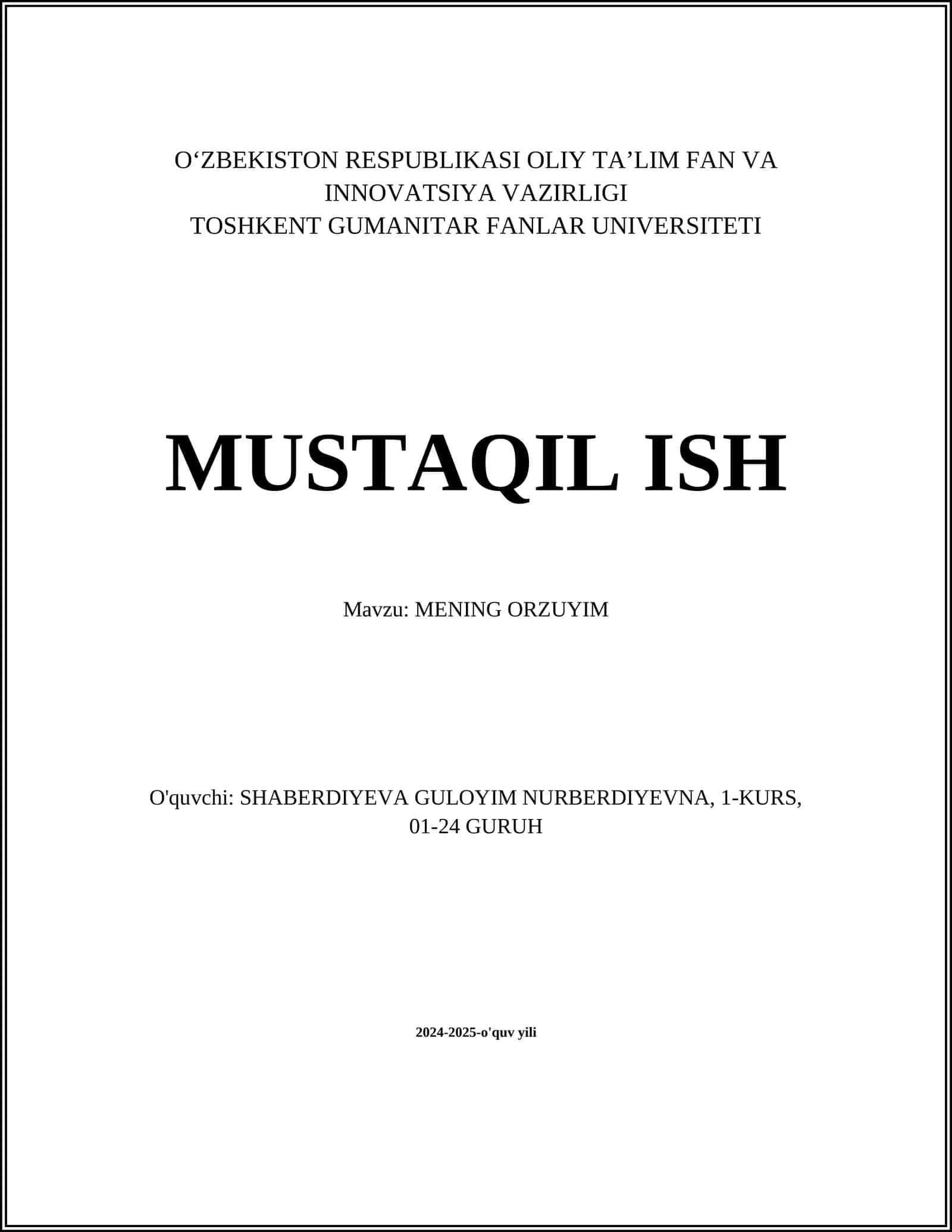 MENING ORZUYIM