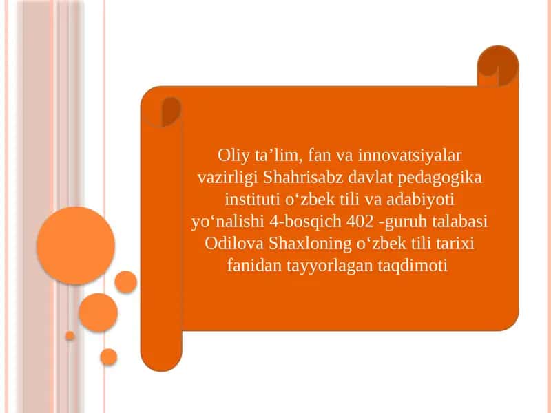 O'zbek tilida tarix fanidan ta'lim