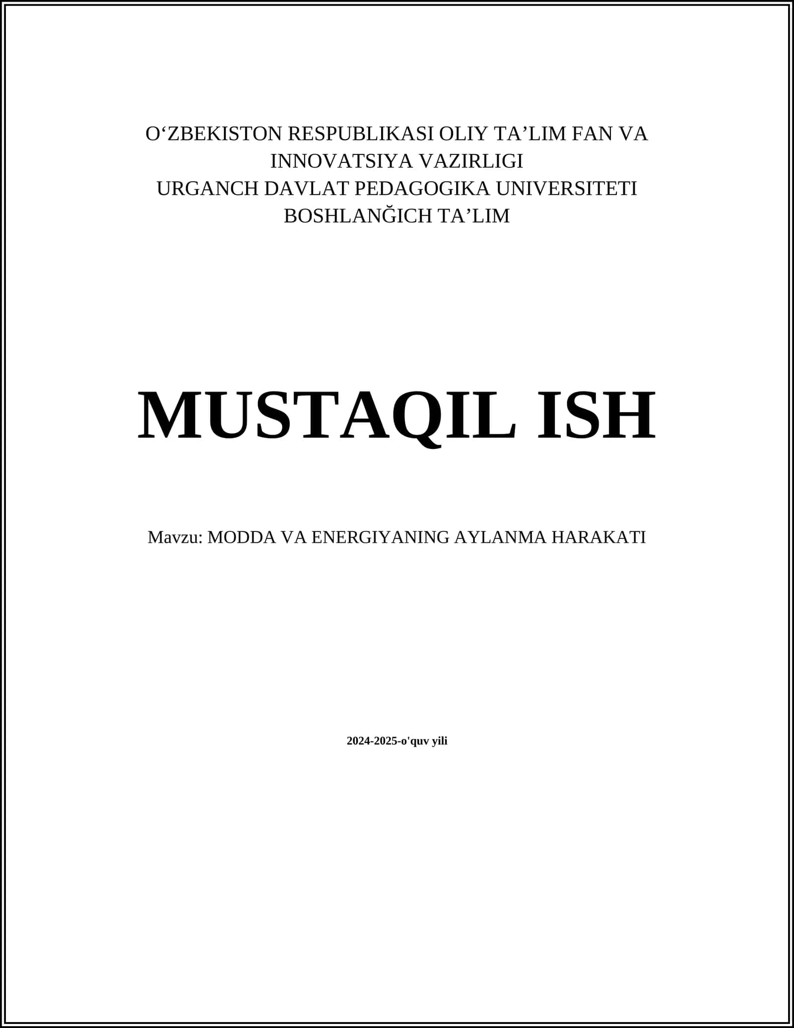 MODDA VA ENERGIYANING AYLANMA HARAKATI