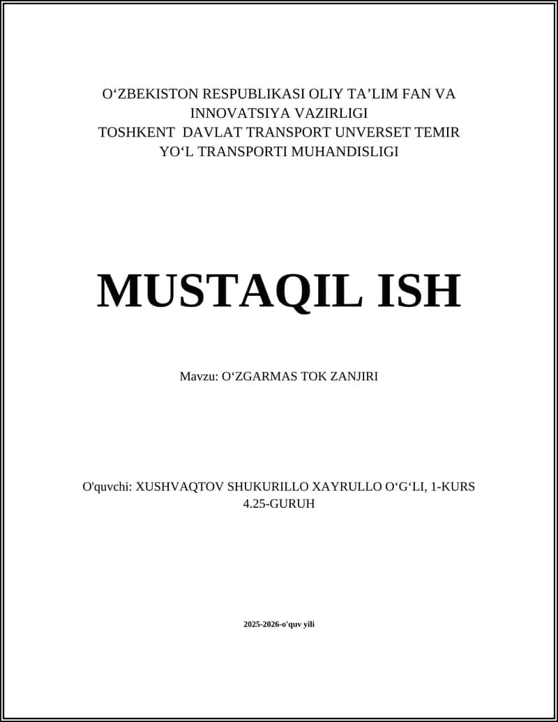OʻZGARMAS TOK ZANJIRI
