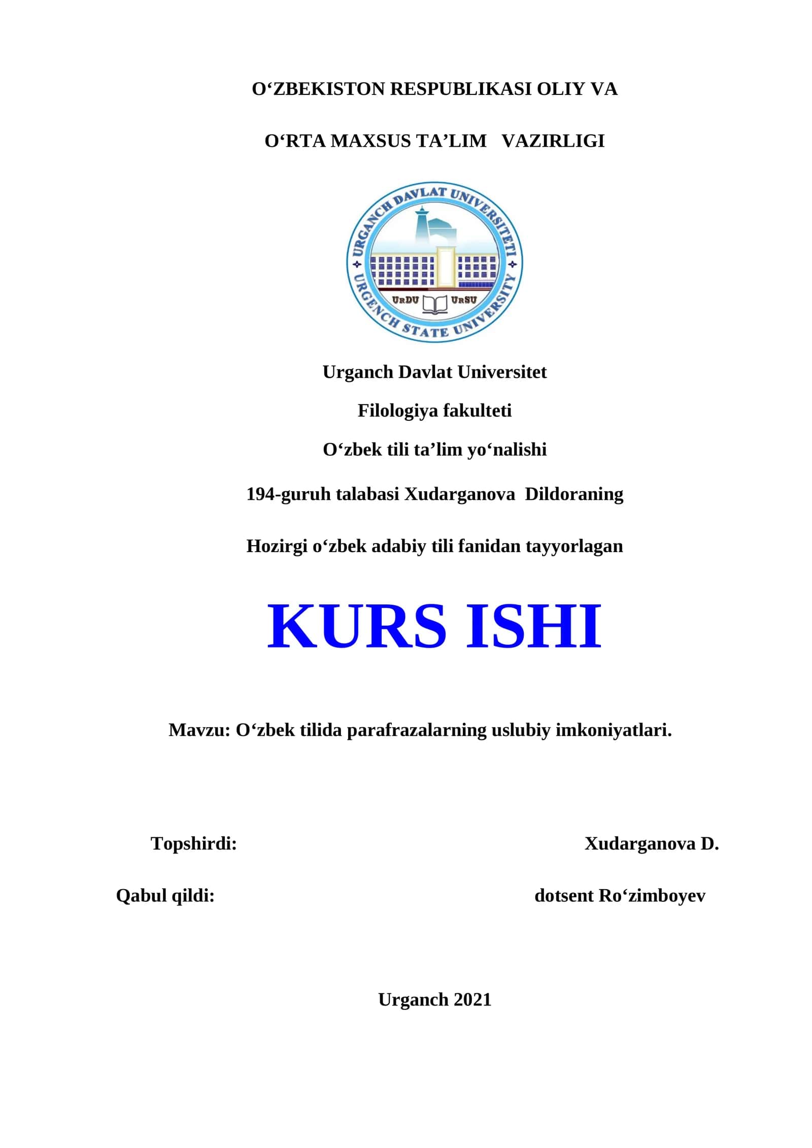 O‘zbek tilida parafrazalarning uslubiy imkoniyatlari