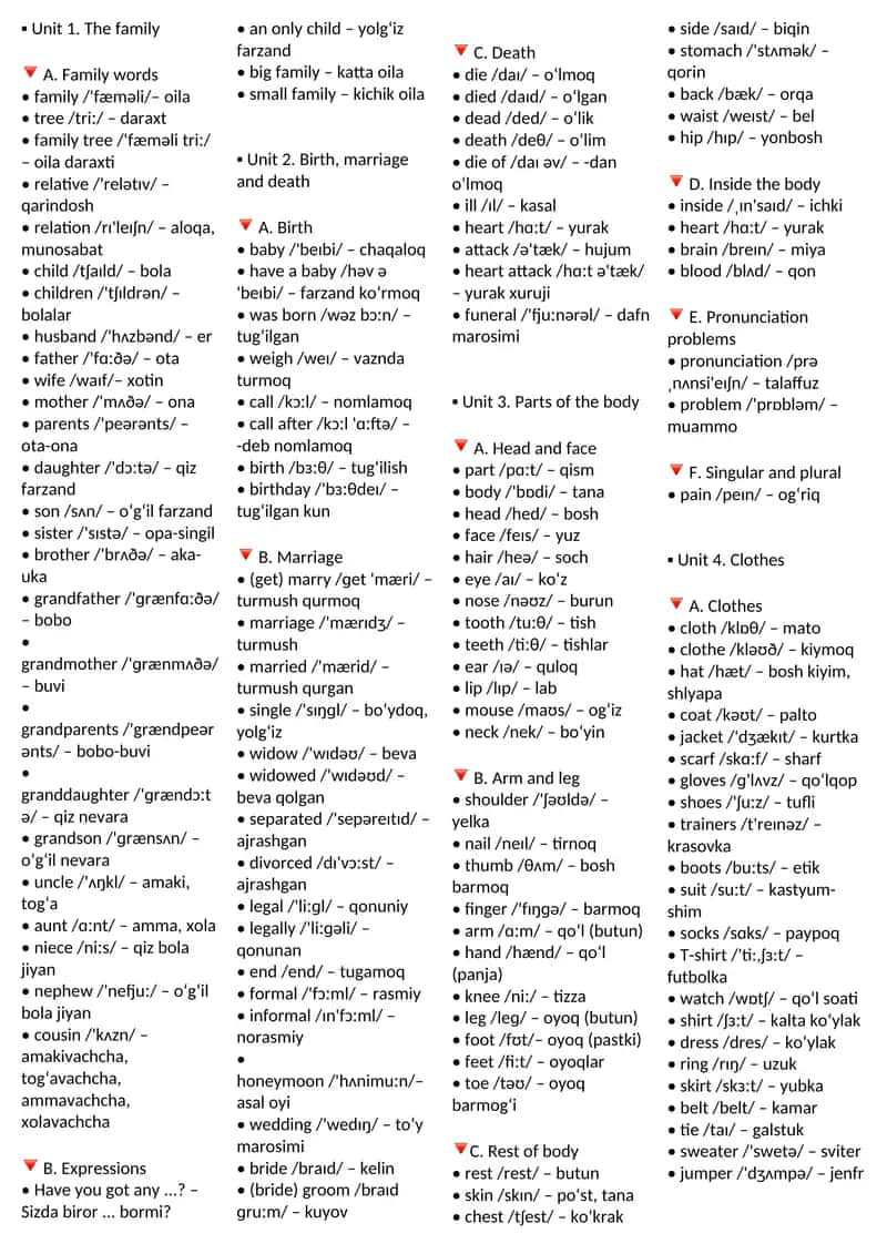 VOCABULARY IN USE ELEMENTARY O'ZBEKCHA TARJIMASI VA O'QILISHI  BILAN