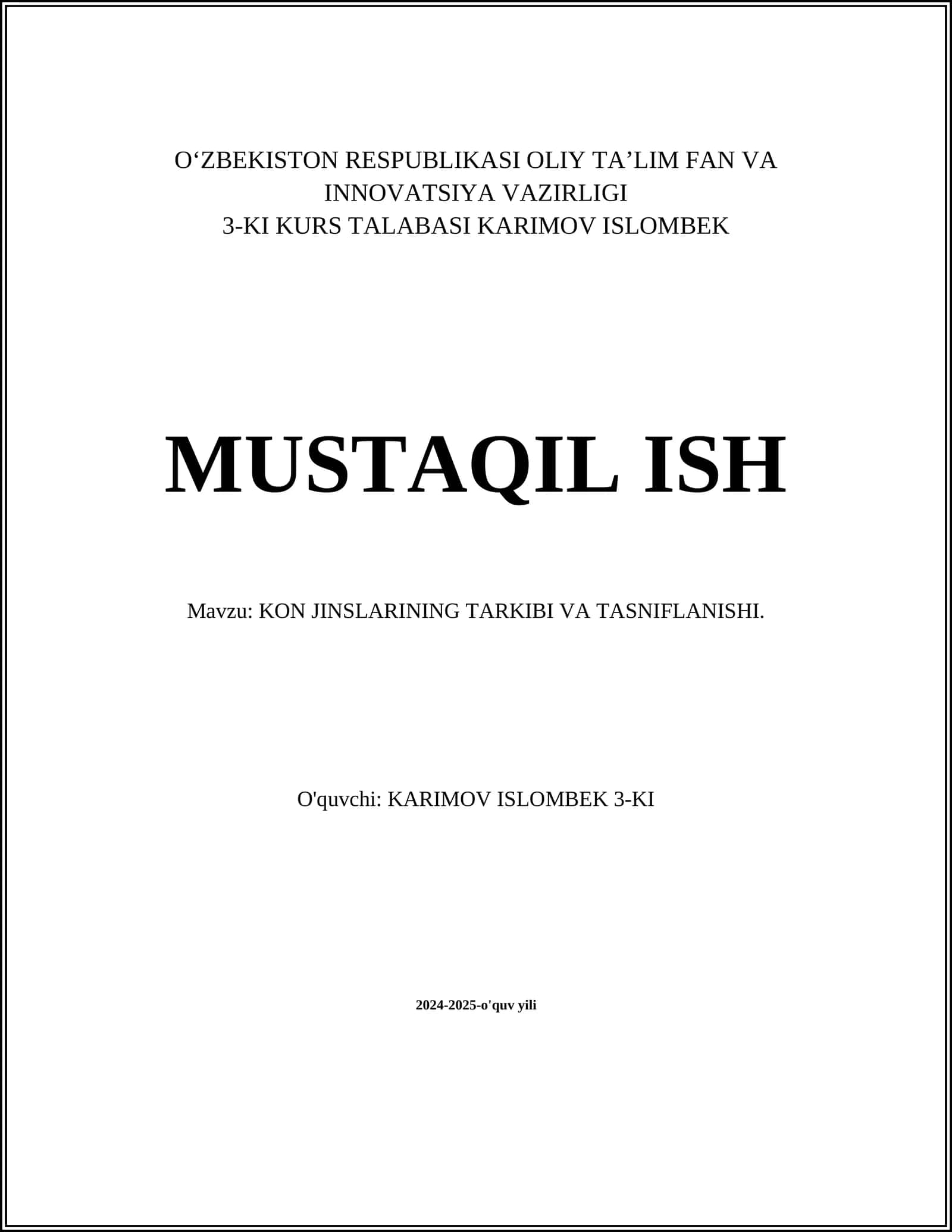 KON JINSLARINING TARKIBI VA TASNIFLANISHI