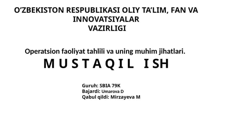 Operatsion faoliyat tahlili va uning muhim jihatlari