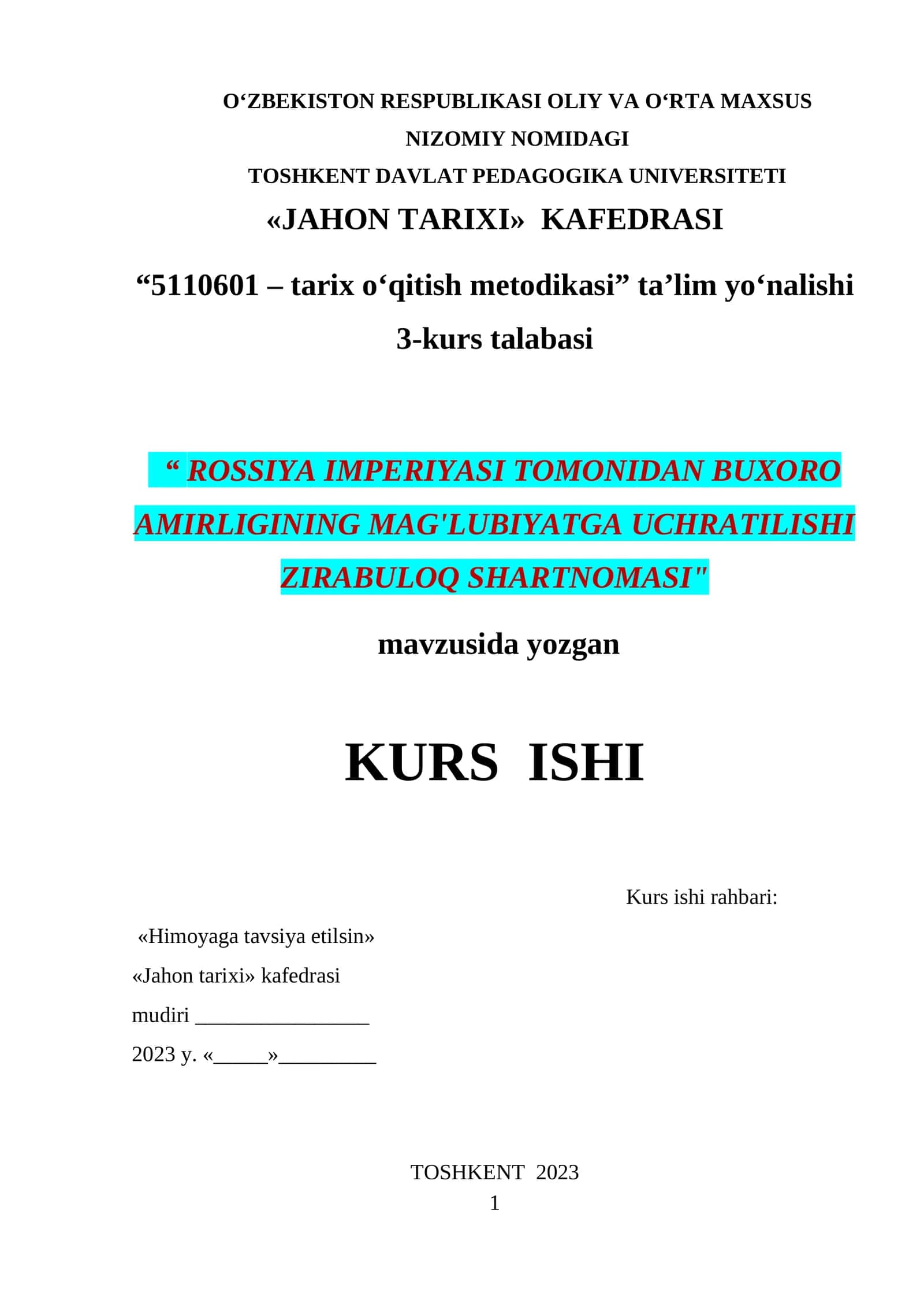 5110601 – tarix о‘qitish metodikasi