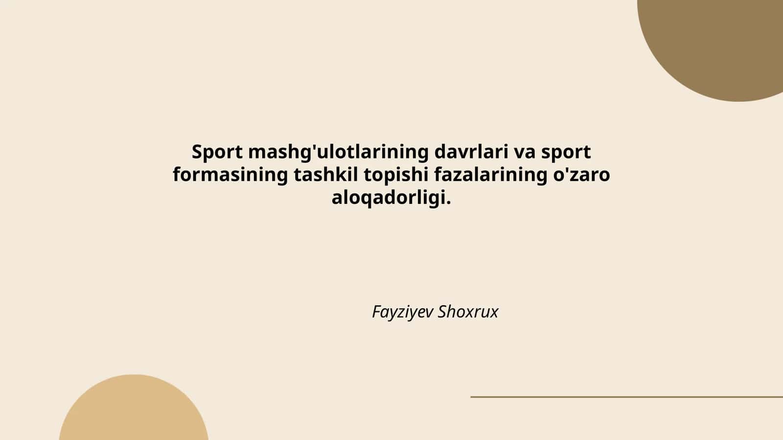 Sport mashg'ulotlarining davrlari va sport formasining tashkil topishi fazalari