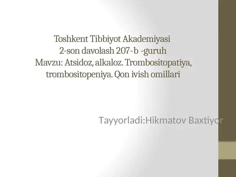 Nafas atsidozi, metabolik atsidoz, nafas alkalozi va metabolik alkalozlarning kelib chiqishi, biokimyoviy tashxisi