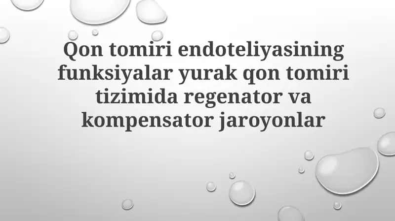 Qon tomiri endoteliyasining funksiyalar yurak qon tomiri tizimida regenator va kompensator jaroyonlar