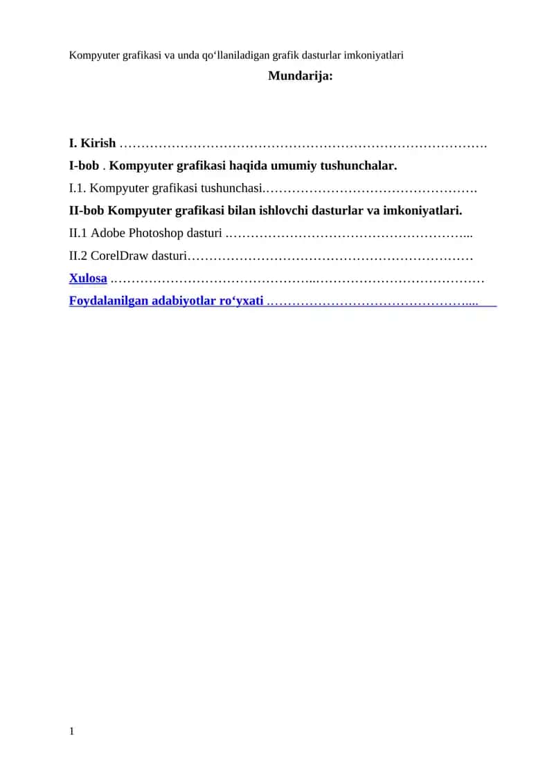 Kompyuter grafikasi va unda qo‘llaniladigan grafik dasturlar imkoniyatlari