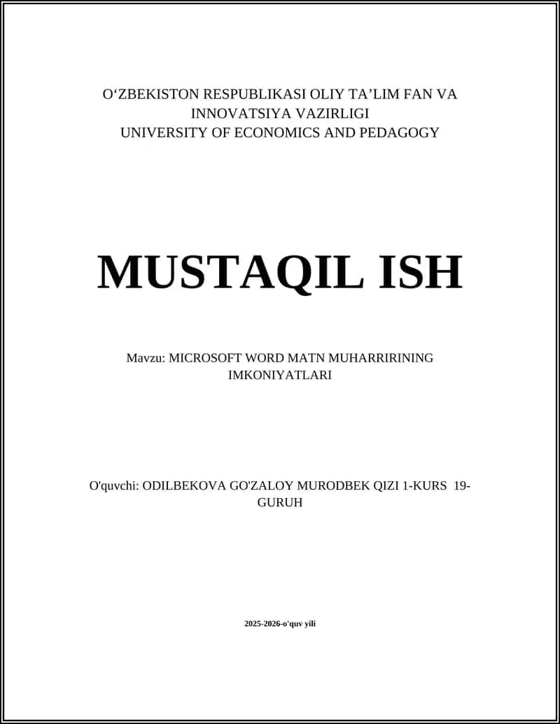 MICROSOFT WORD MATN MUHARRIRINING IMKONIYATLARI