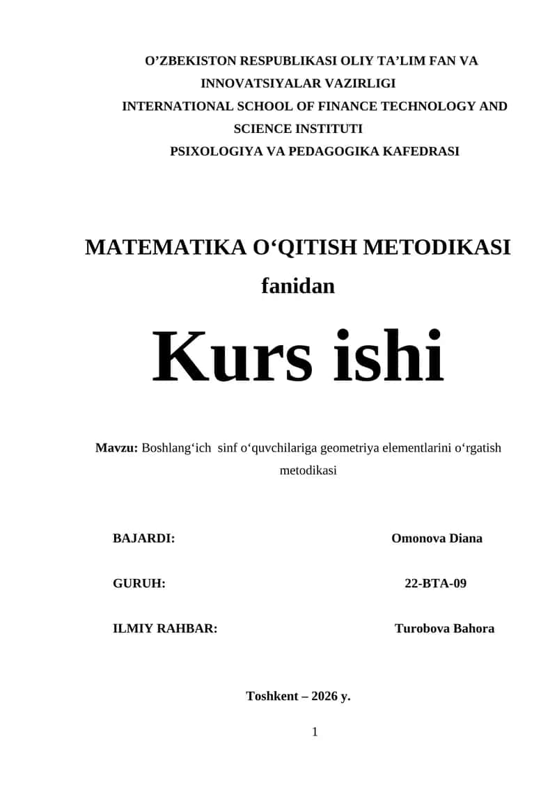 Boshlang‘ich sinf o‘quvchilariga geometriya elementlarini o‘rgatish metodikasi