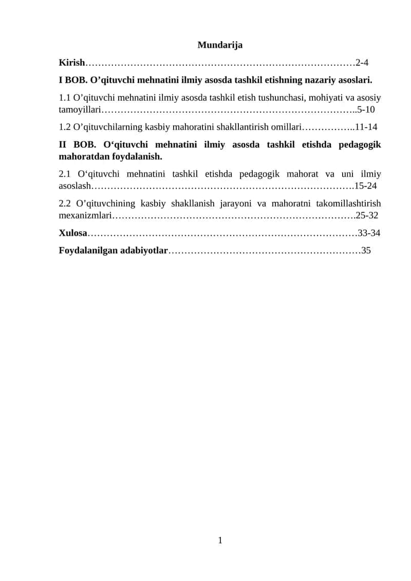 O'qituvchi mehnatini ilmiy asosda tashkil etish
