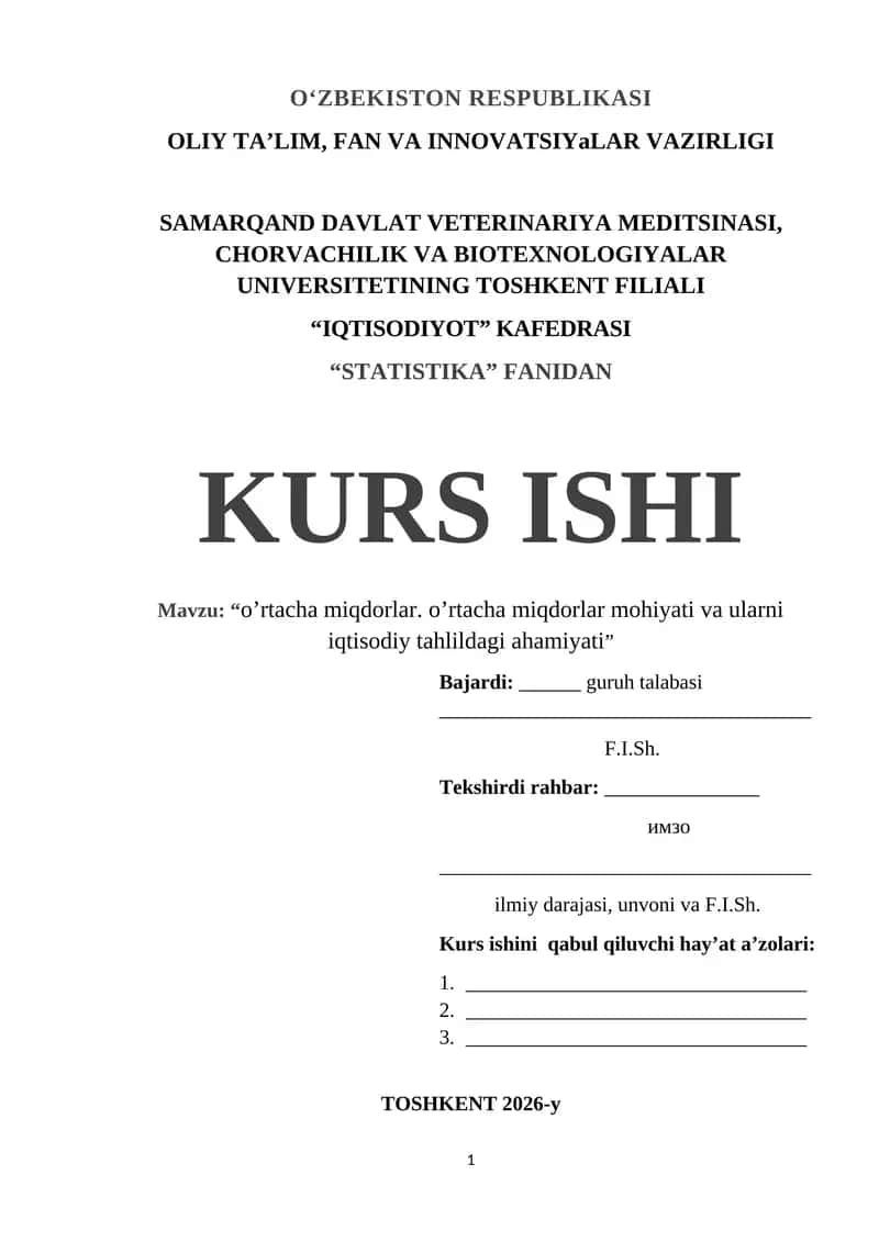 o’rtacha miqdorlar. o’rtacha miqdorlar mohiyati va ularni iqtisodiy tahlildagi ahamiyati kurs ishi 24-bet
